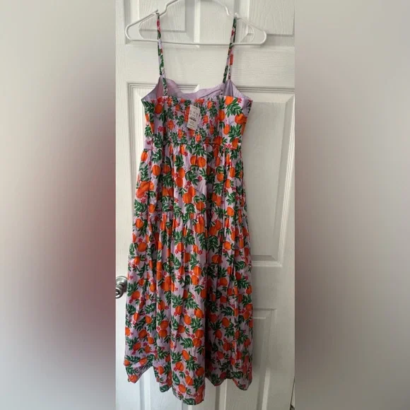 Jcrew Factory Midi Strappy Dress with Orange and Green Print. - Picture 6 of 8